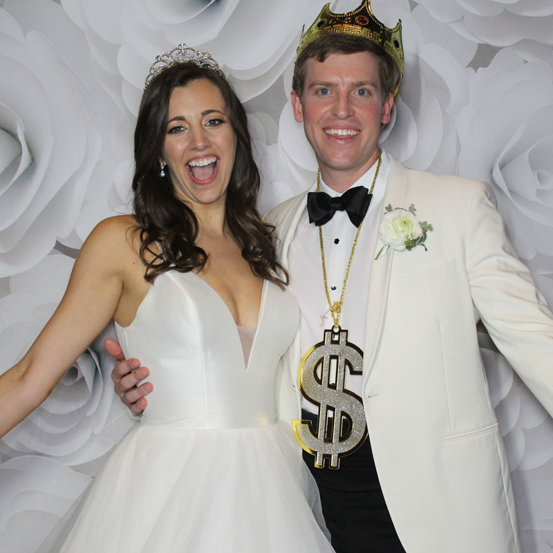 bride and groom taking fun photo